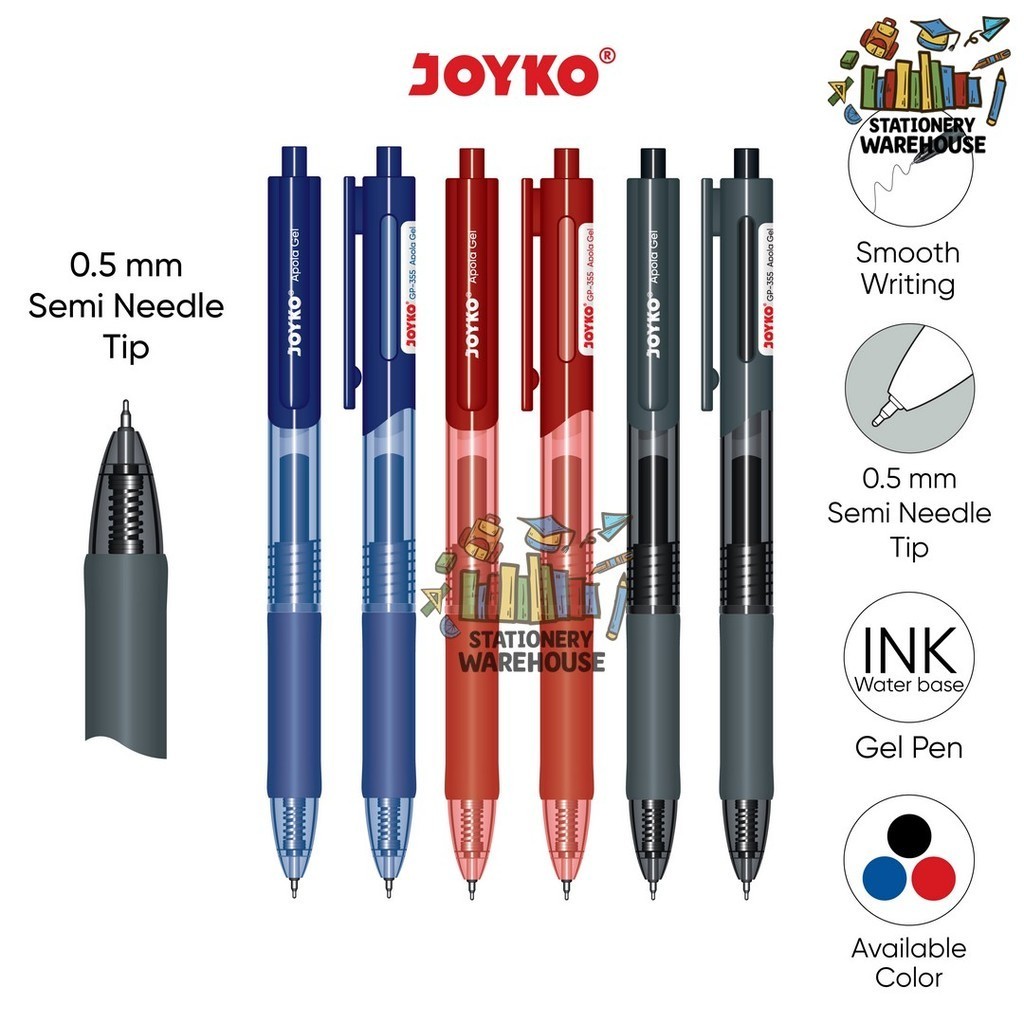 

Gel Pen Pulpen Pena Joyko GP-355 Apola Gel 0.5 mm Black Blue Red