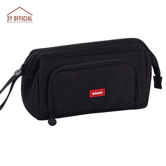 

3Y Angoo double layer macaron kotak pensil kapasitas besar pencil case - Hitam