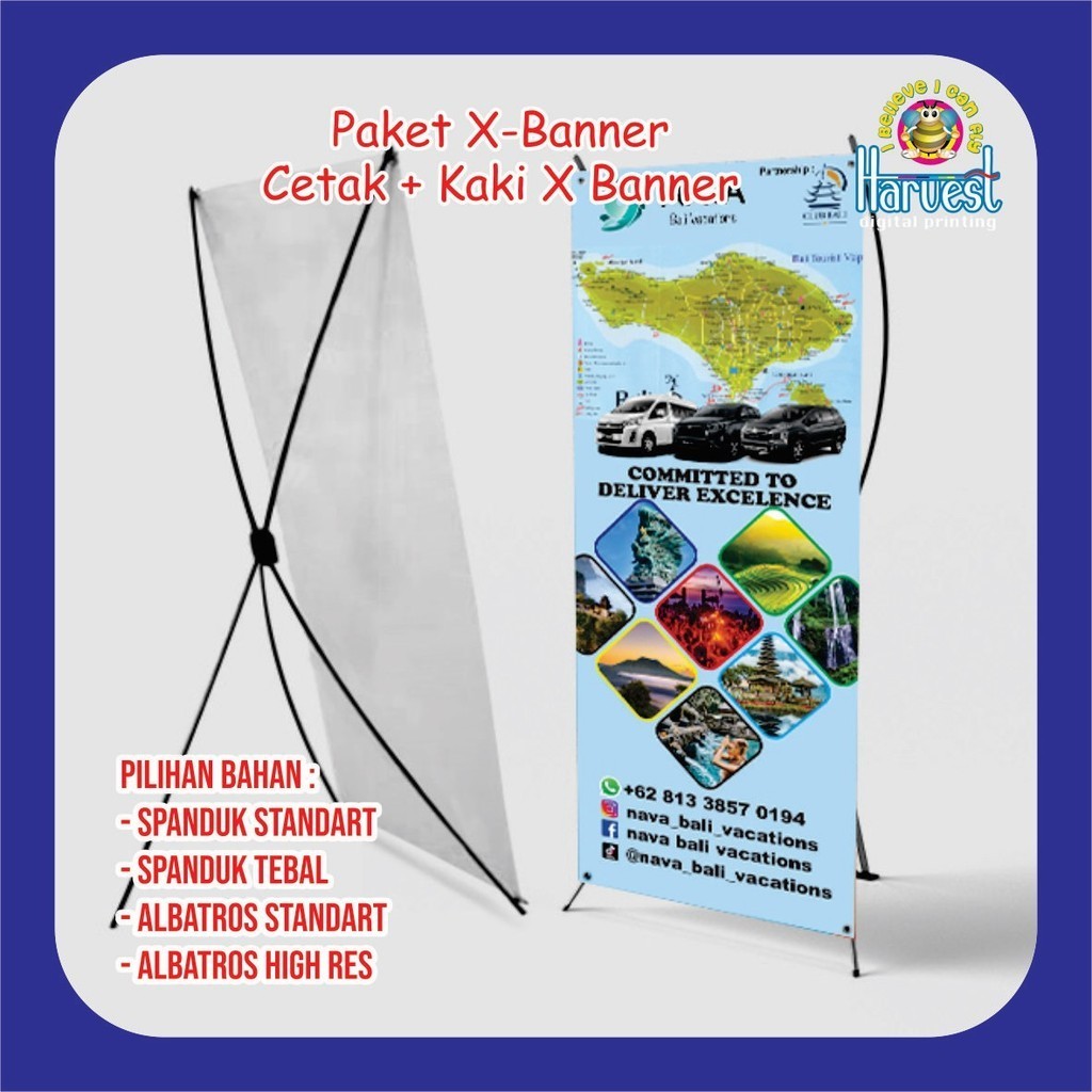 Paket X-Banner - Cetak + Kaki X Banner Fiber 60x160 - Standing Banner - Display Banner