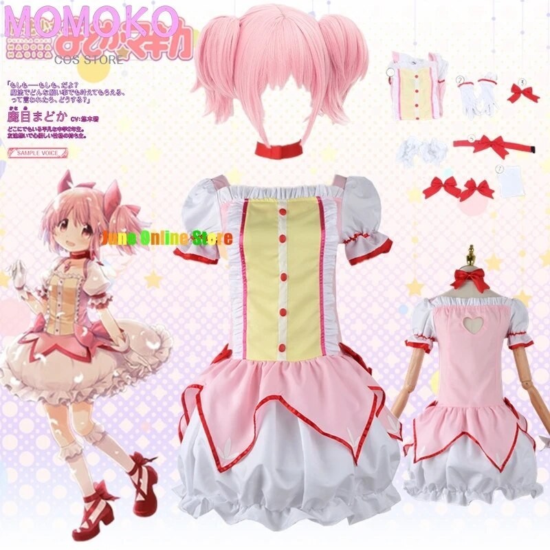 Cosplay Anime ajaib perempuan Kaname Madoka kostum Cosplay Magica Kaname gaun Wig Kaname Madoka paka