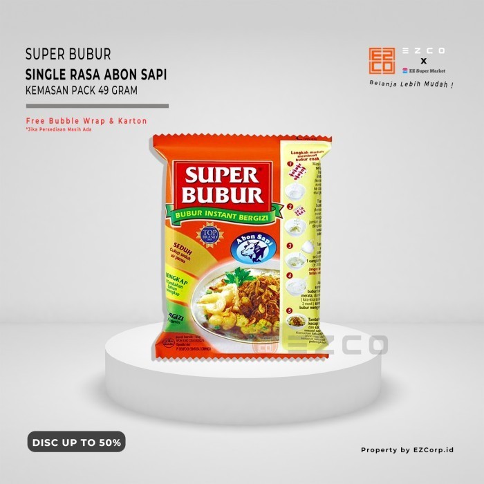 

SUPER BUBUR RASA ABON SAPI KEMASAN PACK 49 GRAM