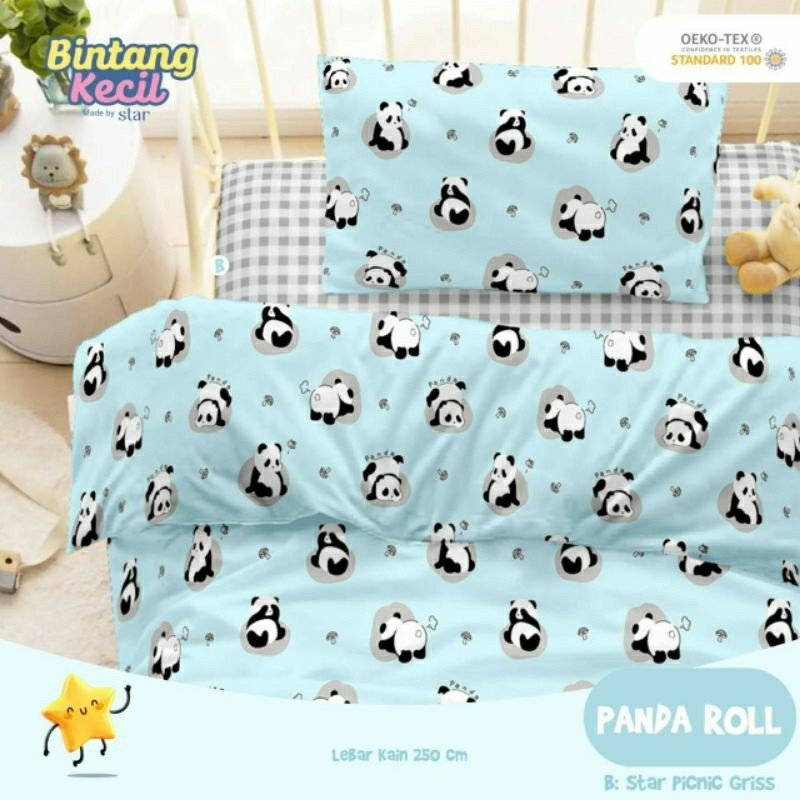 Bedcover + sprei anti geser katun star motif PANDA ROLL blue
