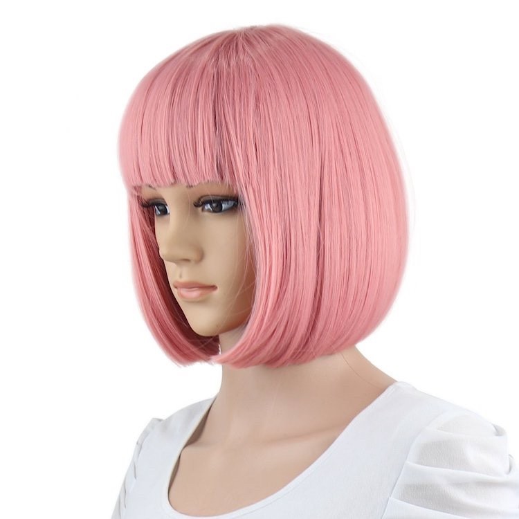 Wig pink cosplay pendek sintetis