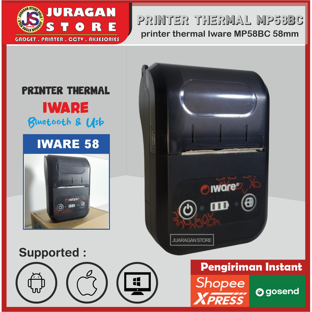 Printer mini Mobile Printer Thermal IWARE MP-58BC/MP58BC/MP58/58BC USB BLuetooth