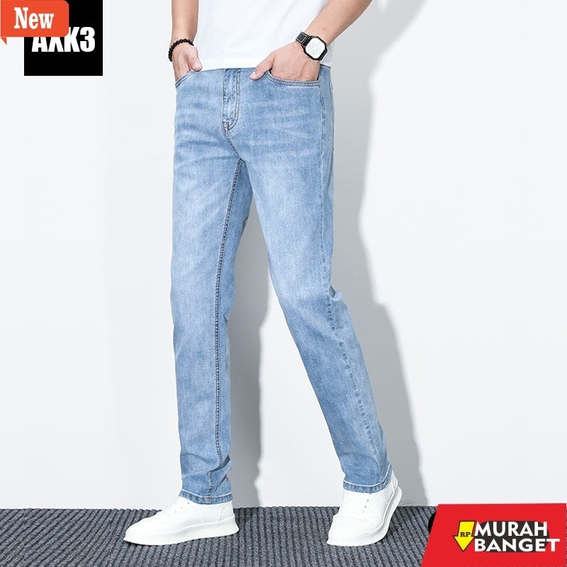 Celana denim pria- Celana Jeans Pria  Denim Pants Light Blue - Celana Jeans Pria Reguler Denim Bleac
