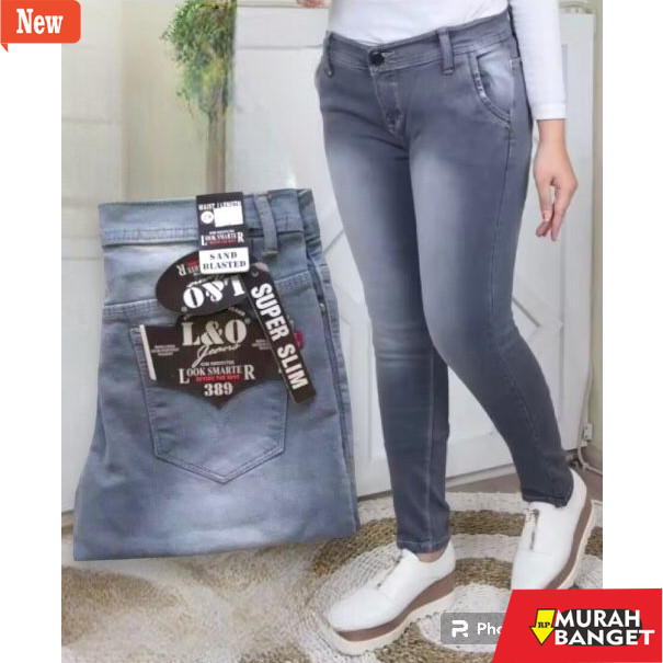 Celana panjang denim wanita- celana jeans wanita abu-abu,celana pensil wanita warna abu