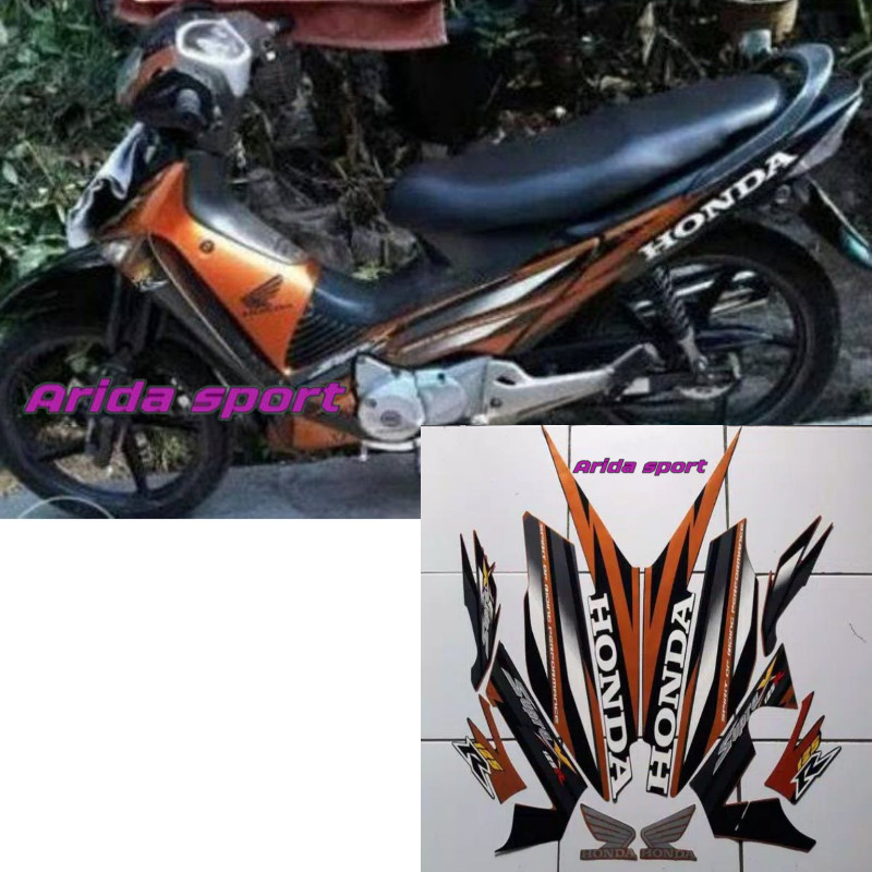Striping sticker lis motor honda supra x 125 r thn 2006 hitam coklat