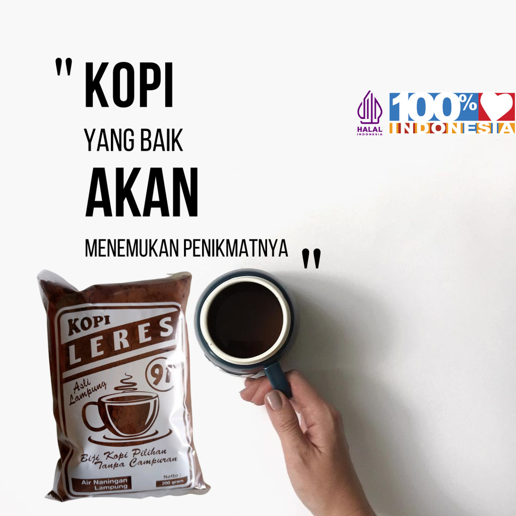 

Kopi Bubuk Robusta Lampung Cap LERES 91 Hitam Murni Tanpa Campuran 200gr