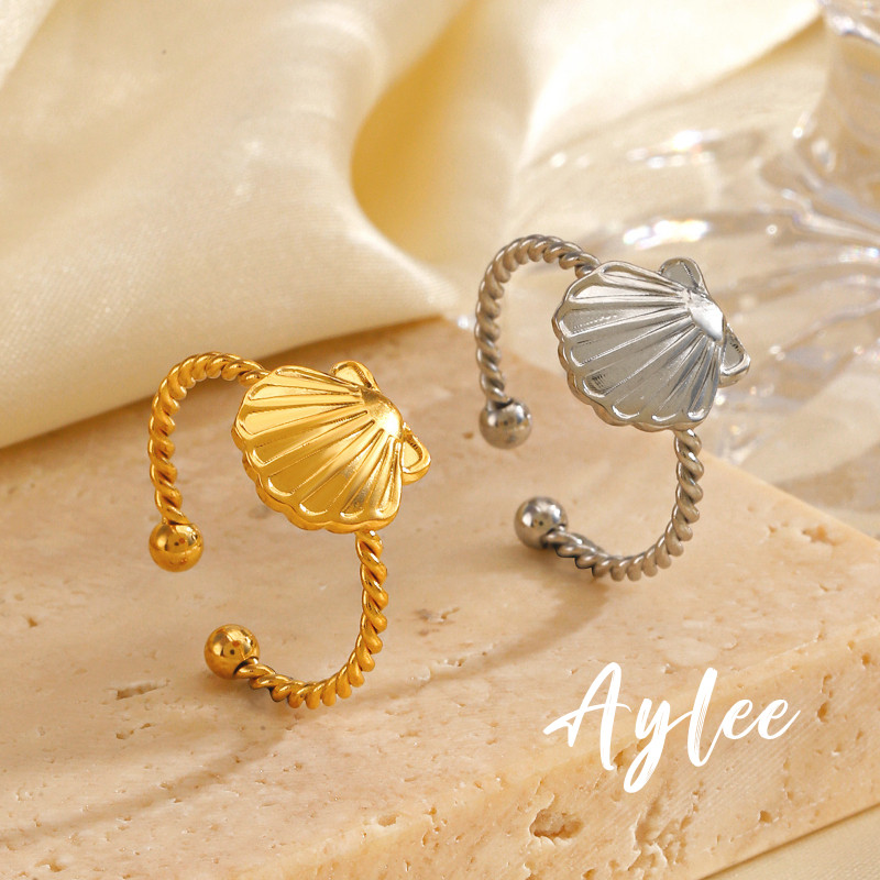 [Aylee]Cincin Cangkang Baja Tahan Karat Cincin Terbuka Emas dan Perak Wanita  Y393