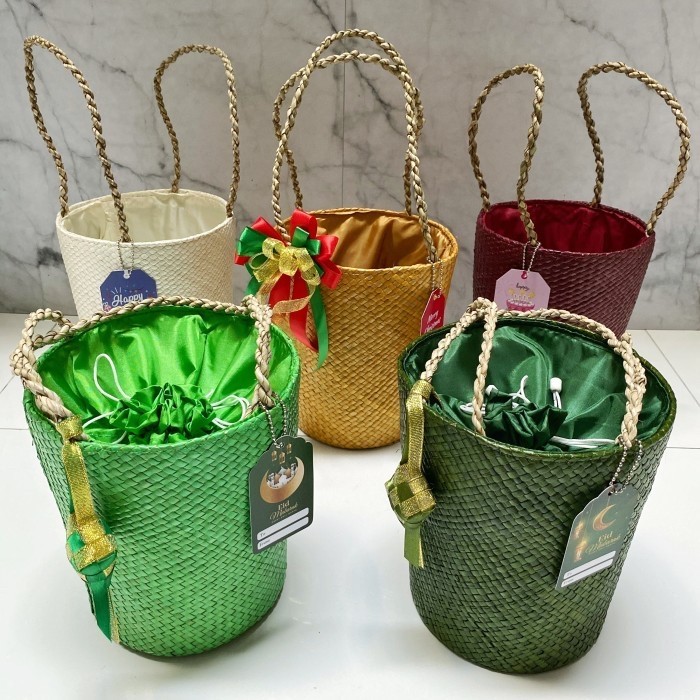 

[Terlaris] Packaging Hampers Tas Pandan Anyaman - Hijau Muda, L