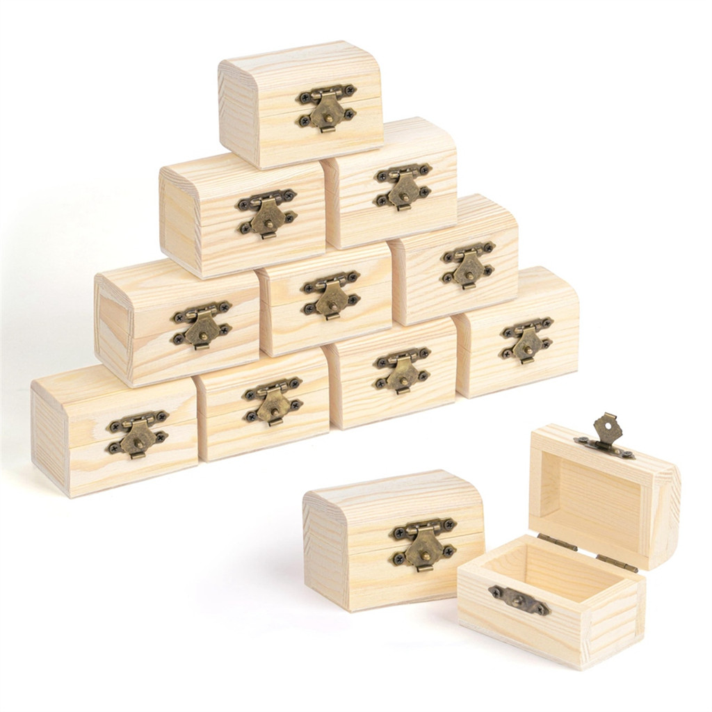 

Shore Small Wooden Box with Hinged Lid (Pack of 12) - Treasure Chest Small Made of Untreated Pine Wood for Part&Gifts