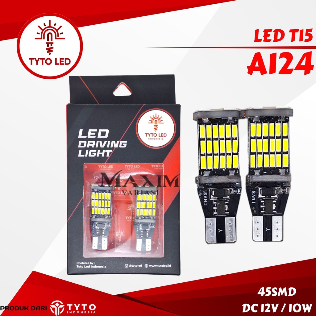 SEPASANG LAMPU LED T15 10WATT 45SDM CANBUS TYTO A124