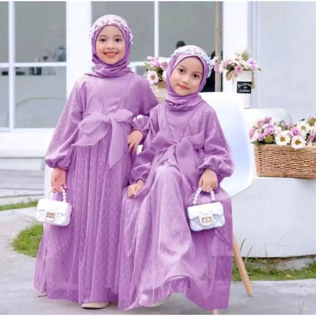 ALESHA - Gamis Anak Lamiya Model Kombi Tile Corak Terbaru / Fashion Dress Gamis Anak Edisi Lebaran T