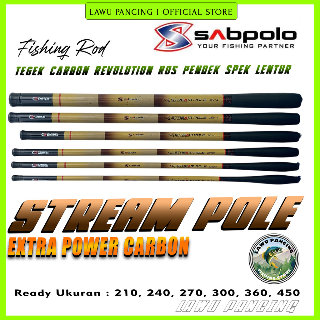 Joran tegek Sabpolo Stream Pole Ros Pendek Extra Power Carbon Spek Lentur Kuat