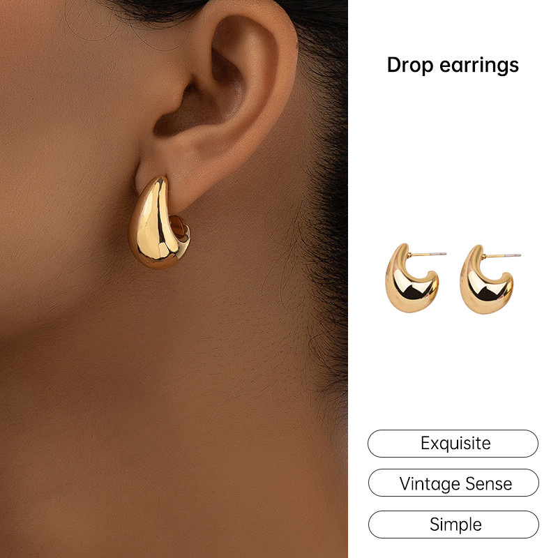 COD Anting Berbentuk Tetesan Air Anting-Anting Kelas Atas Anting-Anting Emas Modis Sederhana-Cl