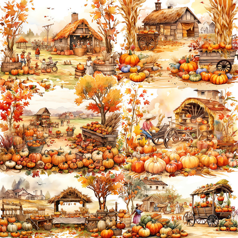 

12Pcs/Pack Autumn Pumpkin Farm Sticker DIY Craft Scrapbooking Album Junk Journal Decorative Stickers