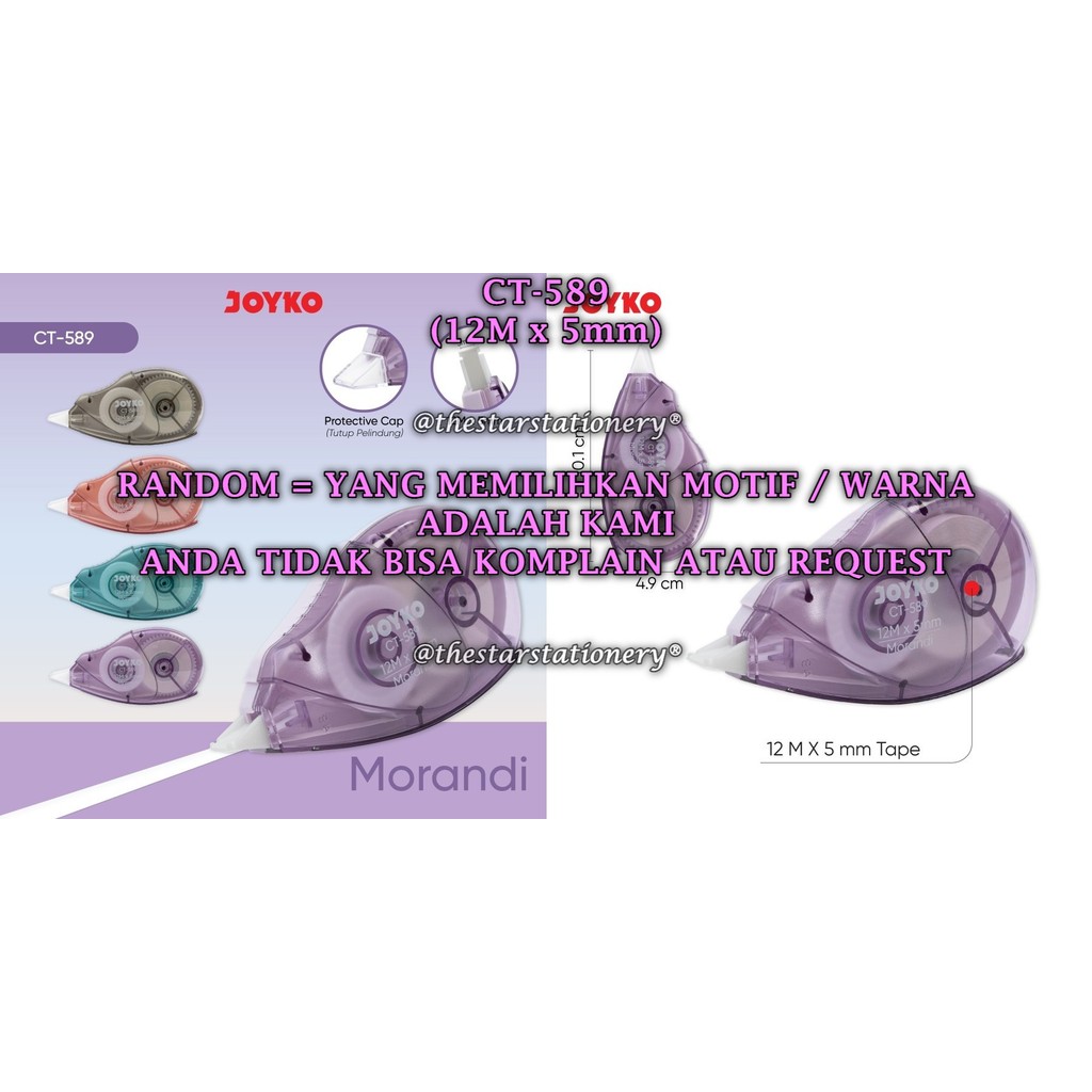 

(1 Biji) GROSIR Correction Tape JOYKO CT-589 Morandi 12M x 5 mm / Pita Koreksi Joyko CT-589