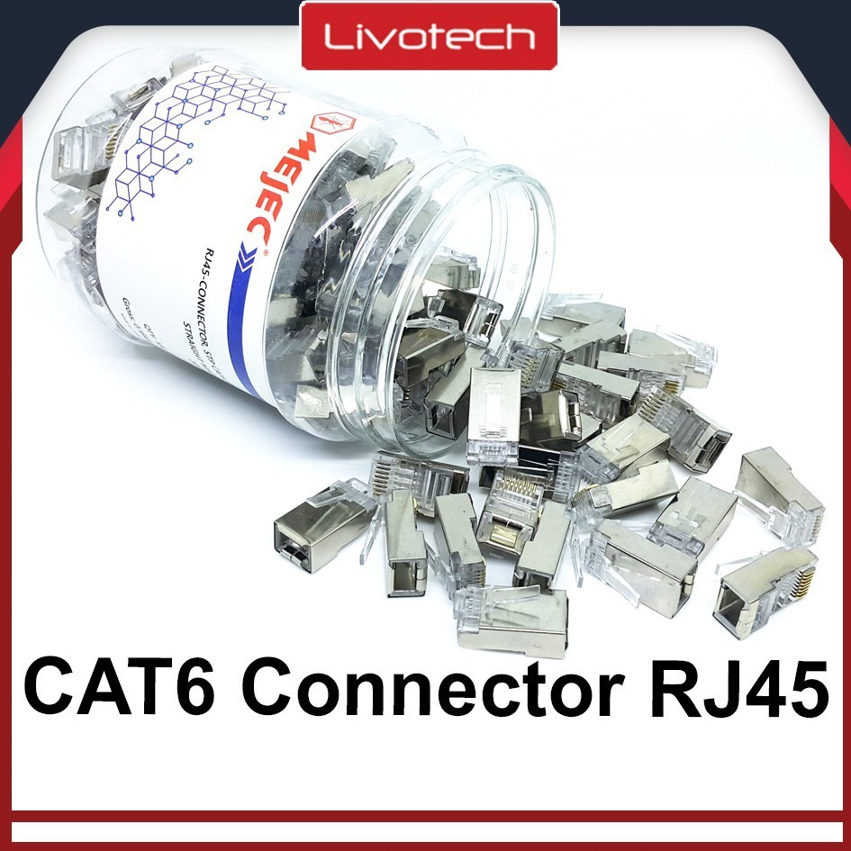 

Mejec Connector RJ45 Cat6 100pcs Jack Konektor RJ-45 Kepala Kabel