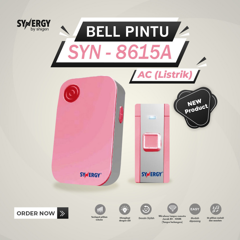 Bel Pintu/DoorBell Wireless SYNERGY by Shigen Tanpa Kabel SYN-8615/AC