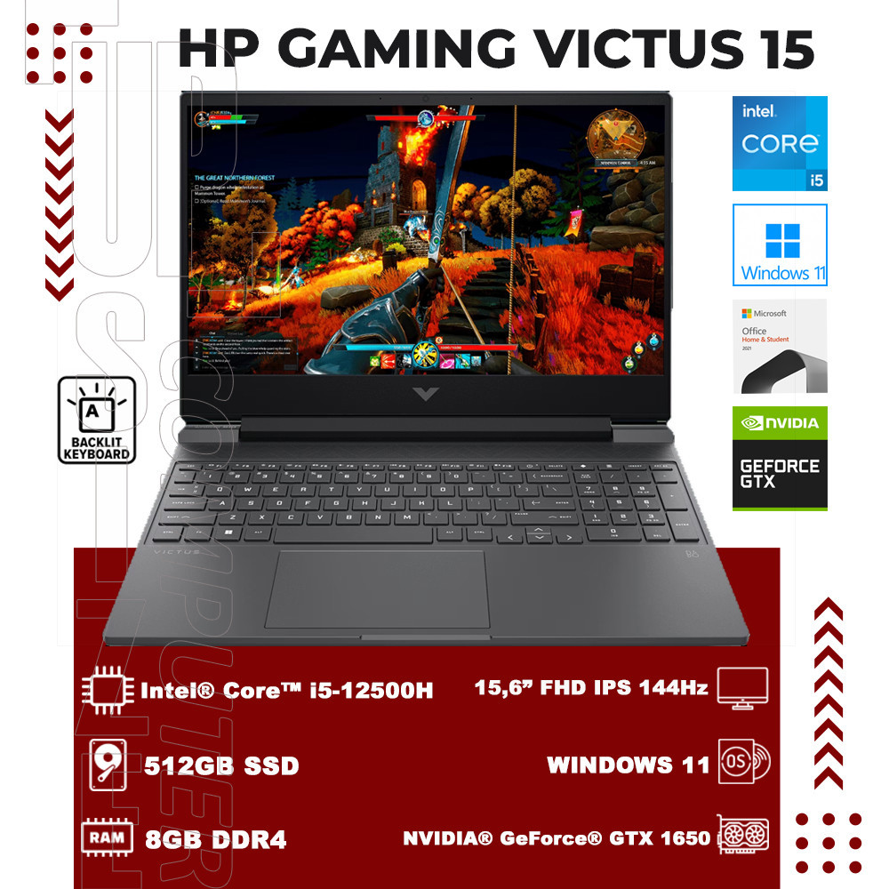 HP GAMING VICTUS 15 Intel®Core™i5 12500H/GTX1650/8GBRAM/512SSD/W11+OHS