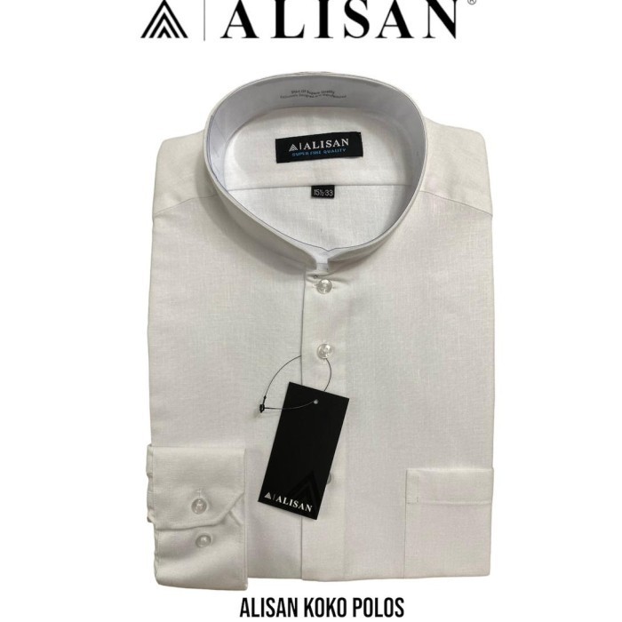 Kemeja Alisan Lengan Panjang Koko Polos Putih Reguler Fit - XL / 16