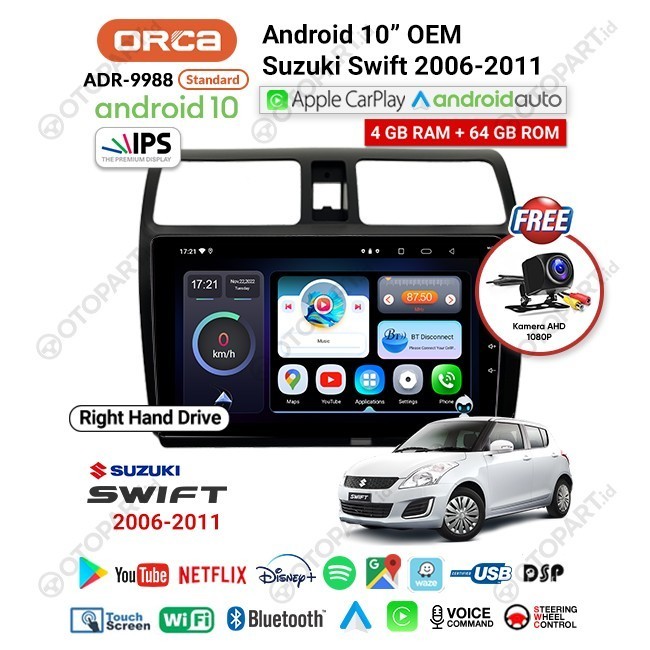 HeadUnit TV Android 10 inch OEM Suzuki Swift 2006-2011 ORCA - NEW STANDAR RHD