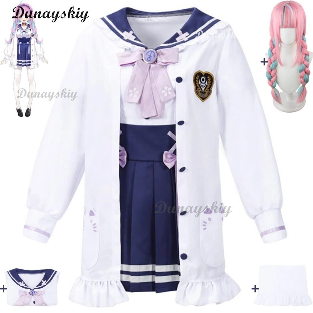 PREORDER YouTuber VTuber Hololive Minato Aqua Cosplay Costume Wig Anime Loli Lolita School Sailor JK