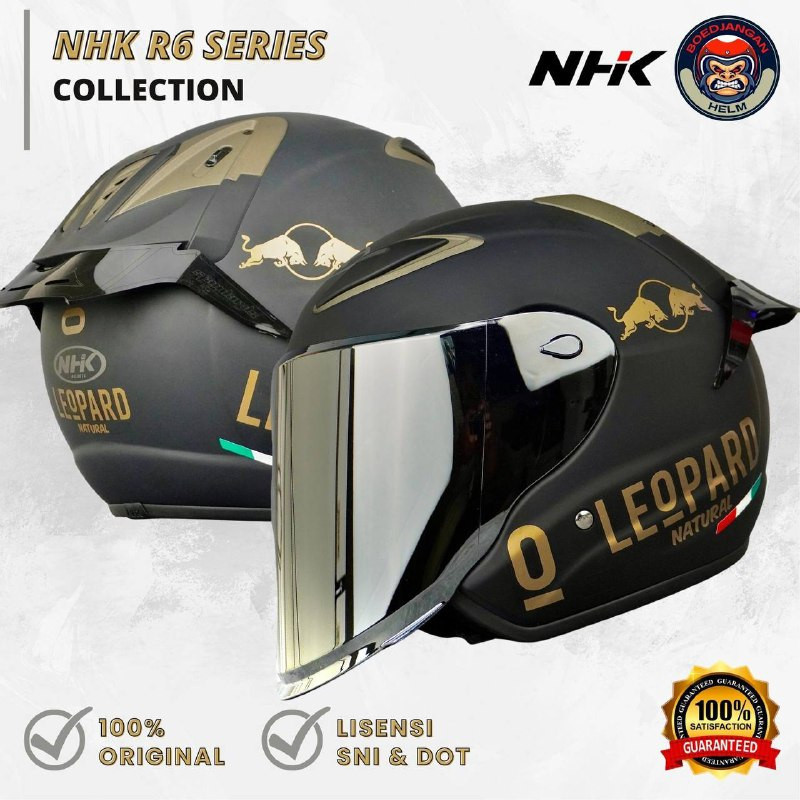 PROMO HELM NHK R6 SOLID BLACK DOFF PAKET GANTENG LEOPARD |  HELM NHK HALF FACE R6 SOLID