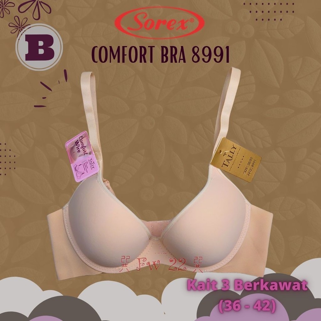 Bra Tally 8991 - Berkawat, Busa Tipis, Cup B, Ukuran 36-42, Power Mesh untuk Tahan Lama