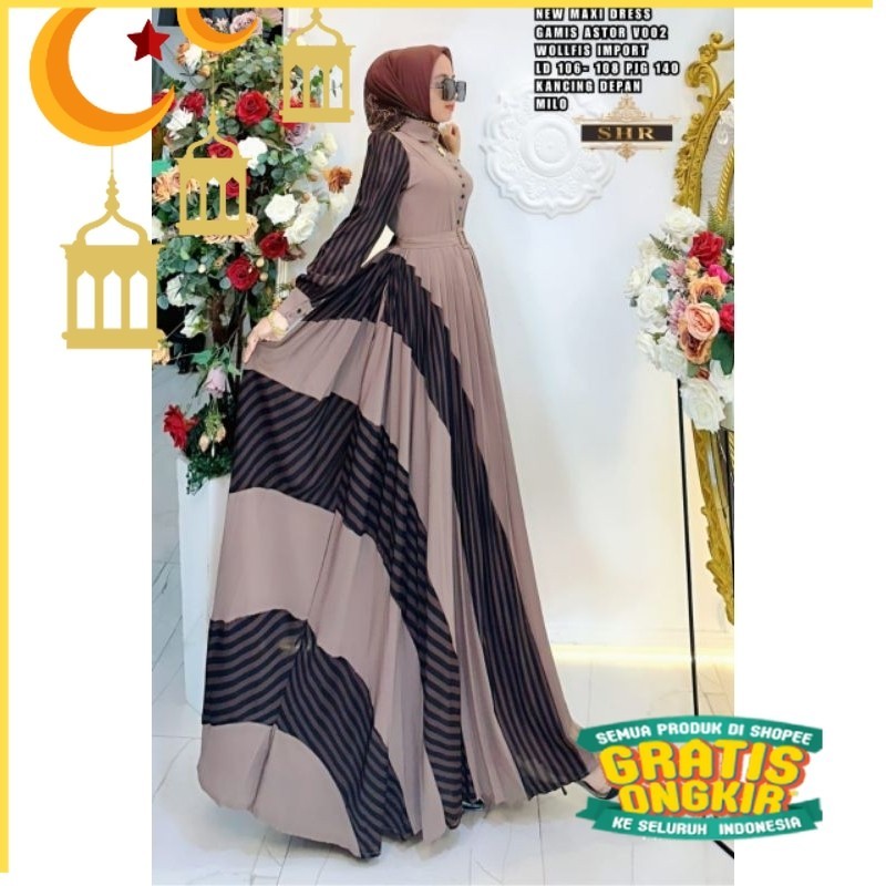 New maxi dress katun linen premium import kancing depan busui motif kue Astor shr ori/ anak kecil ta