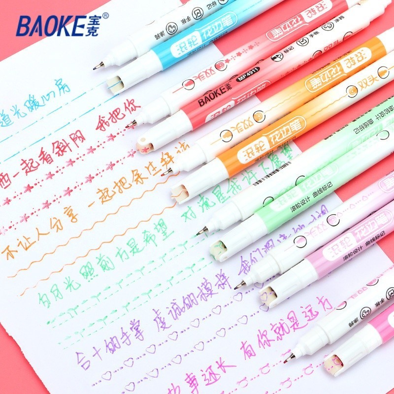 

D3W! BAOKE Pena Spidol Desain 6 Warna Spidol Ujung Mikropori 2 Ujung Desain Rol 6 Warna MP4911