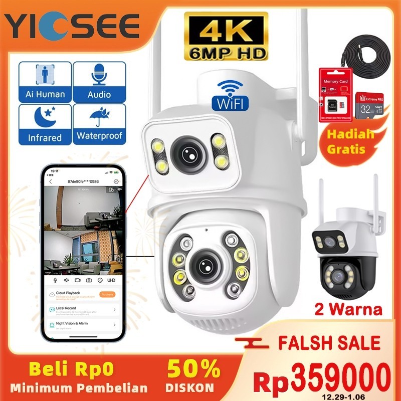IP Camera CCTV 6MP Dual Lens  Outdoor Kamera Wifi Outdoor Waterproof 360 Derajat Camera CCTV Dual Le