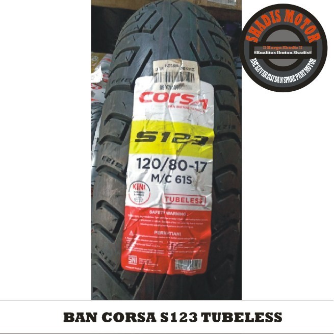 Ban Motor Merk Corsa Tubeless Tipe S123 Ukuran 120/80 Ring 17 Ban Motor Tubless