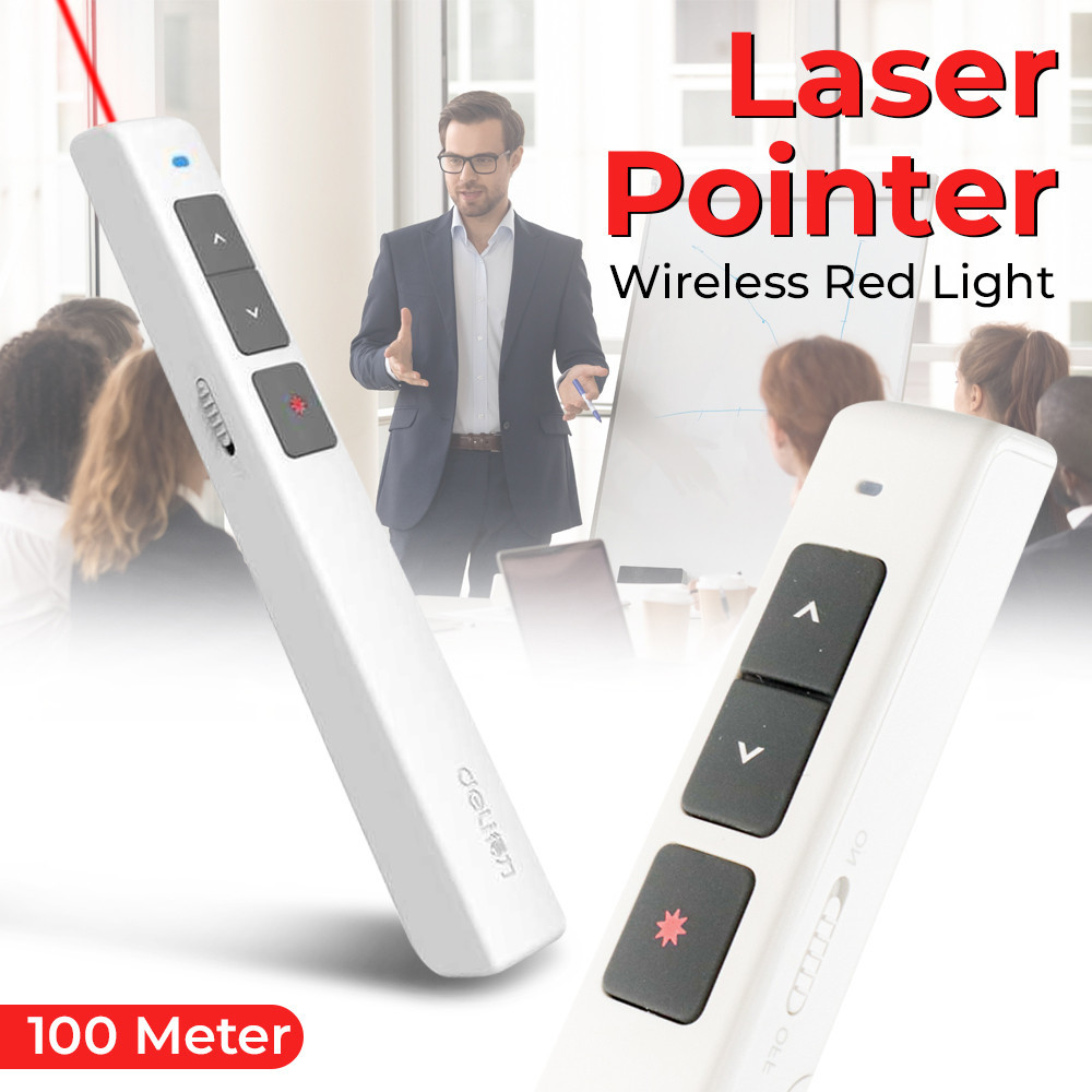 

Deli Laser Pointer Presentasi Wireless Slideshow Red Light 100M - 2802P - White