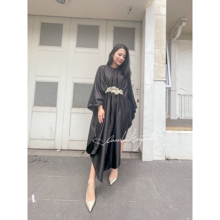 Kaftan Maxmara 812#Kaftan Bordir Wanita/Kaftan polos/Dress Muslim - Hitam
