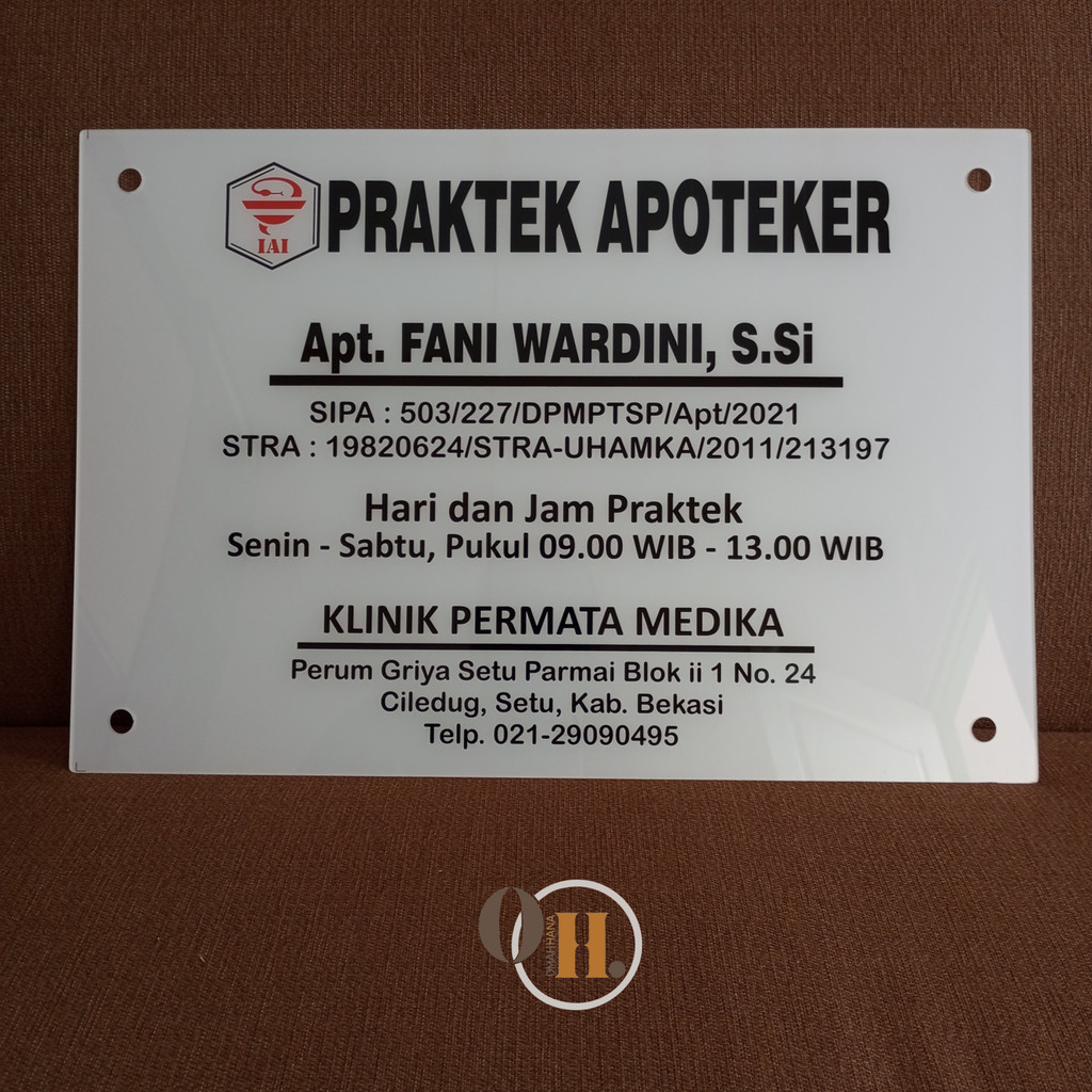 

Akrilik Papan Nama Praktek Apoteker, Dokter, Bidan, Perawat Custom - Akrilik NamaTempat Praktek eco-