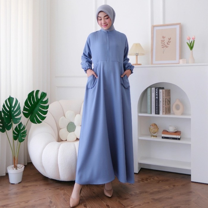 Bongkar Gudang-*Sale* Dress Gamis Wulan Busui JUMBO XL Warna Polos Biru Muda