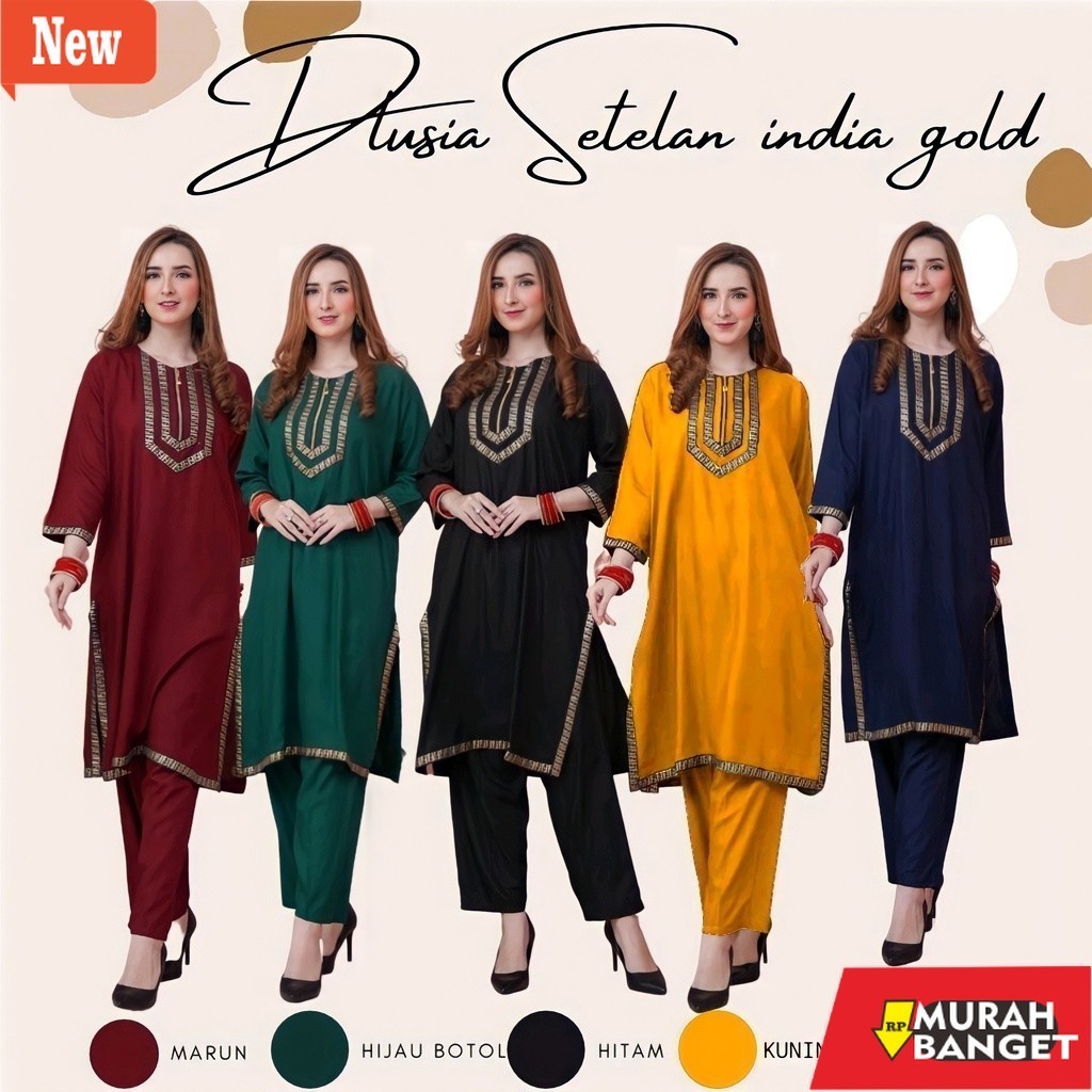 BAJU TIMUR TENGAH UNTUK LEBARAN- DASTER ARAB DLUSIA SETELAN INDIA GOLD BY DLUSIA ORI - SETCEL HOME D
