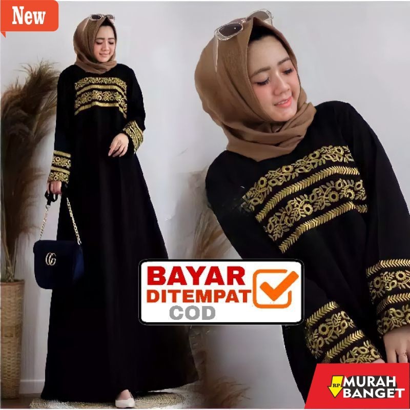 abaya lebaran ala Turkey- Abaya Bordir Hitam Turkey Arab Turki Mewah Jumbo Gamis Bordiran Terbaru
