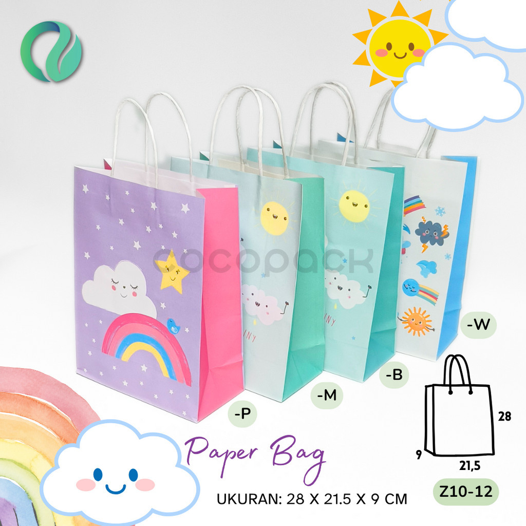 

(6 PCS) Paper Bag Motif Rainbow Gift Souvenir Tas Kado Goodie Bag 21,5x9x28cm