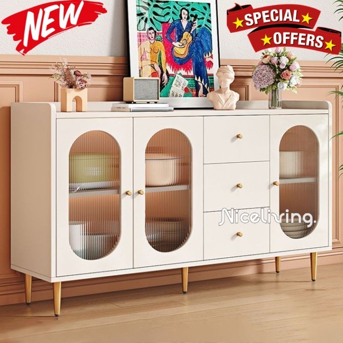 Lemari dapur duco dengan kaca kaki stainless gold bufet dapur terbaik Indonesian Furniture