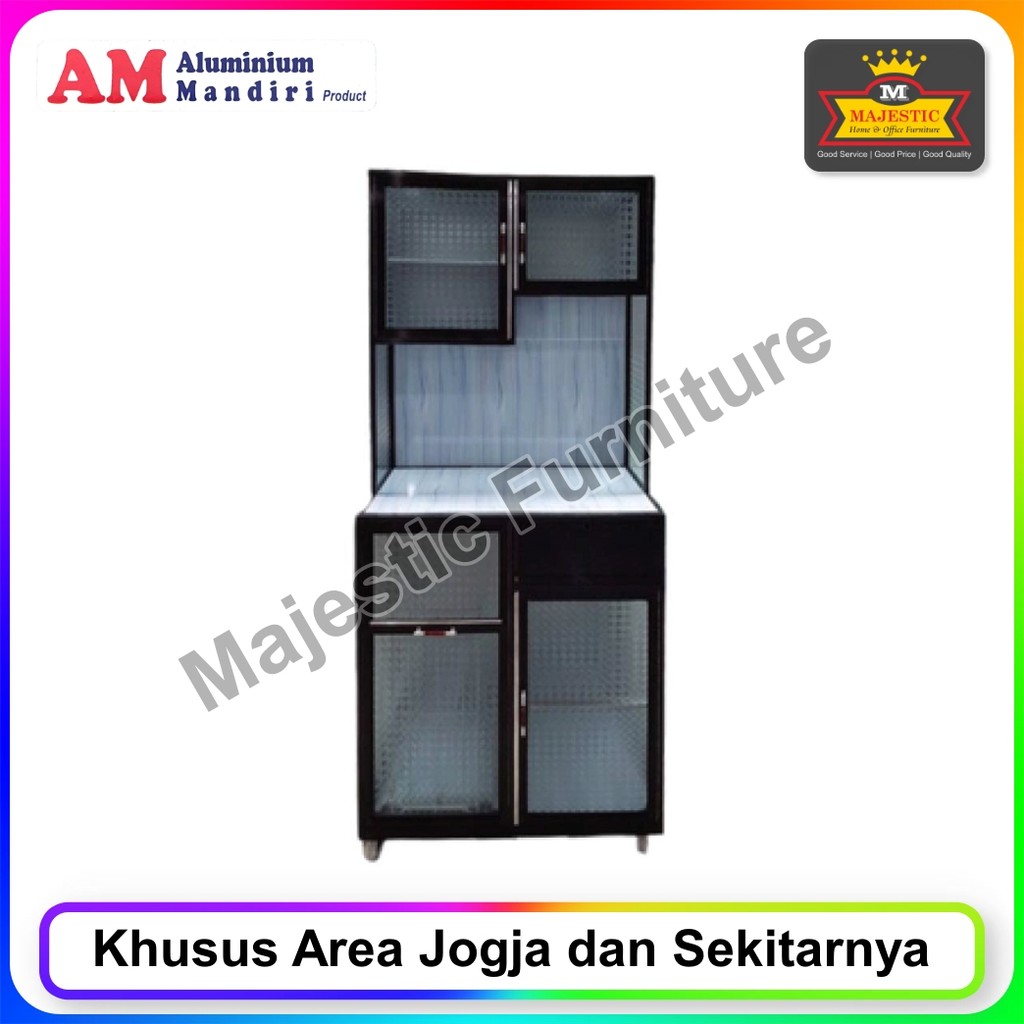 Rak Piring Alumunium Mandiri MJ 80 Coklat Roda + Rak Laci Es (Jogja)