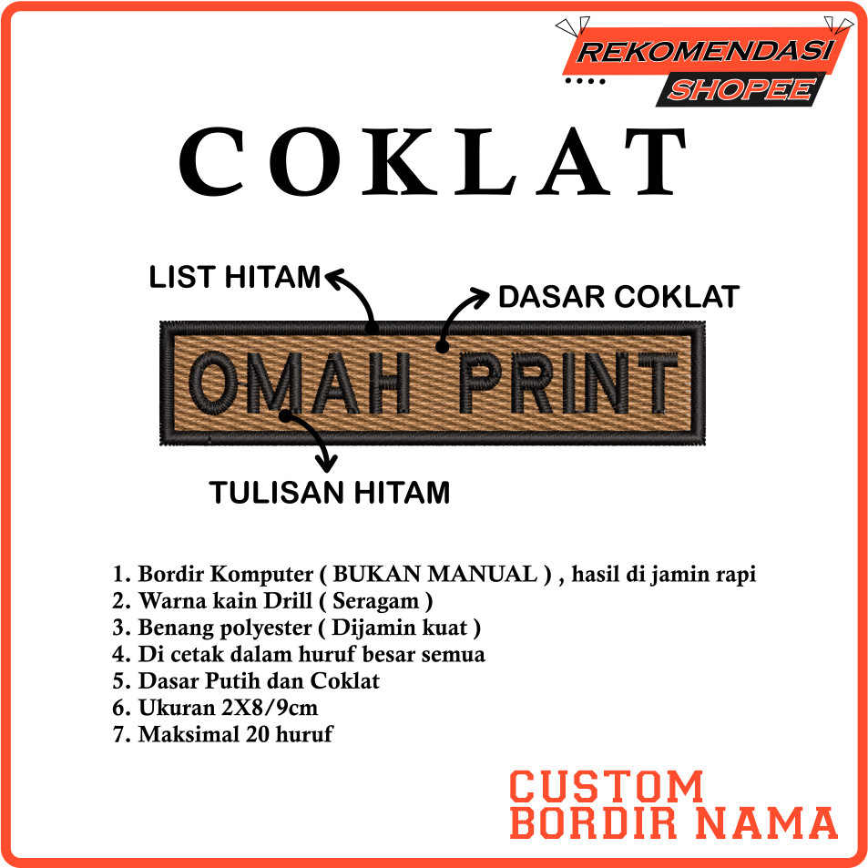 Bordir Bordir Nama Seragam Sekolah bet nama custom Nama dada Bordir