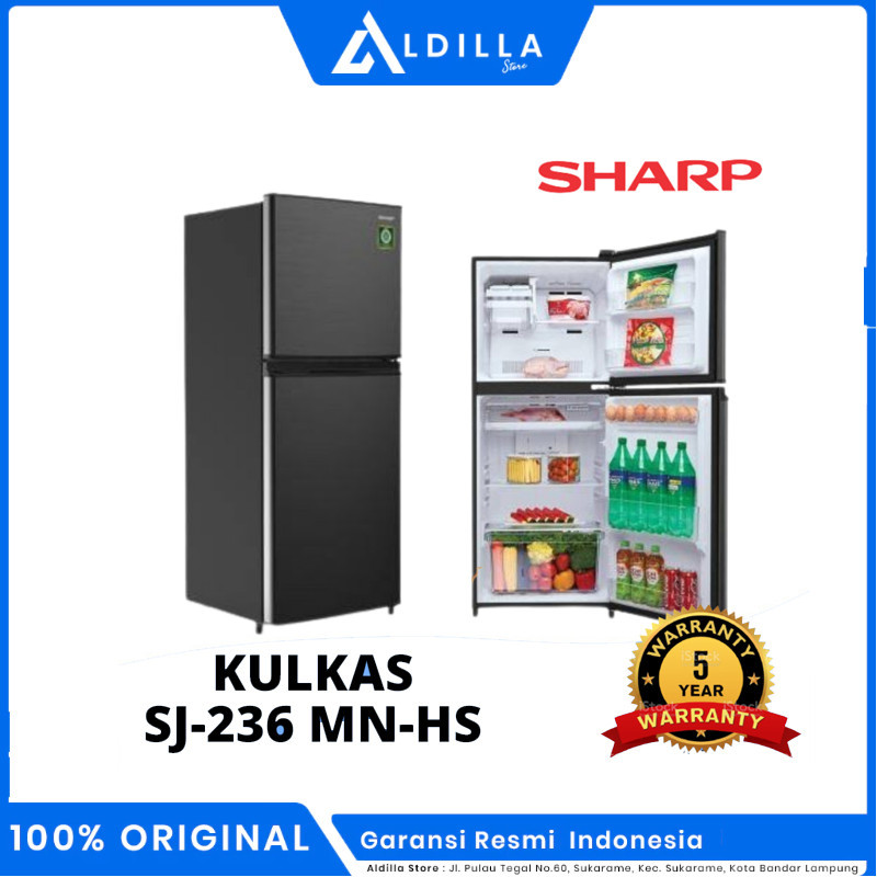 SHARP Kulkas 2 Pintu 205L Low Watt 75W SJ-236MN HS Kirei SJ236MN 236MNHS Garansi resmi FREE ONGKIR B