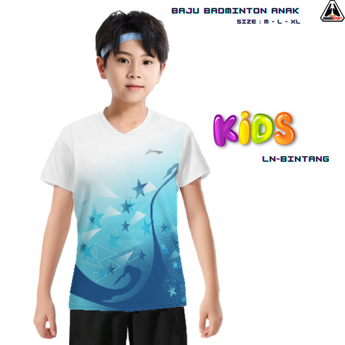 BAL-02 BAJU BADMINTON ANAK KAOS BADMINTON JERSEY BULUTANGKIS PRINT - POLOS-BINTANG, L