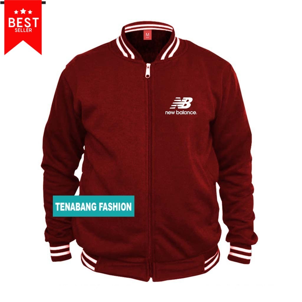 Jaket Varsity Pria Wanita Resleting New | Balance | Keren | Text Putih  | Baseball Distro Pria/  Jak