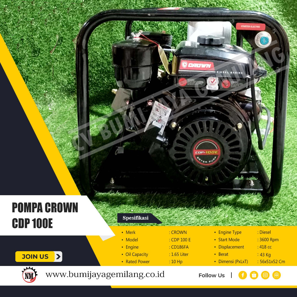 MESIN POMPA AIR SAWAH 4 INCH DIESEL CROWN CDP 100 E