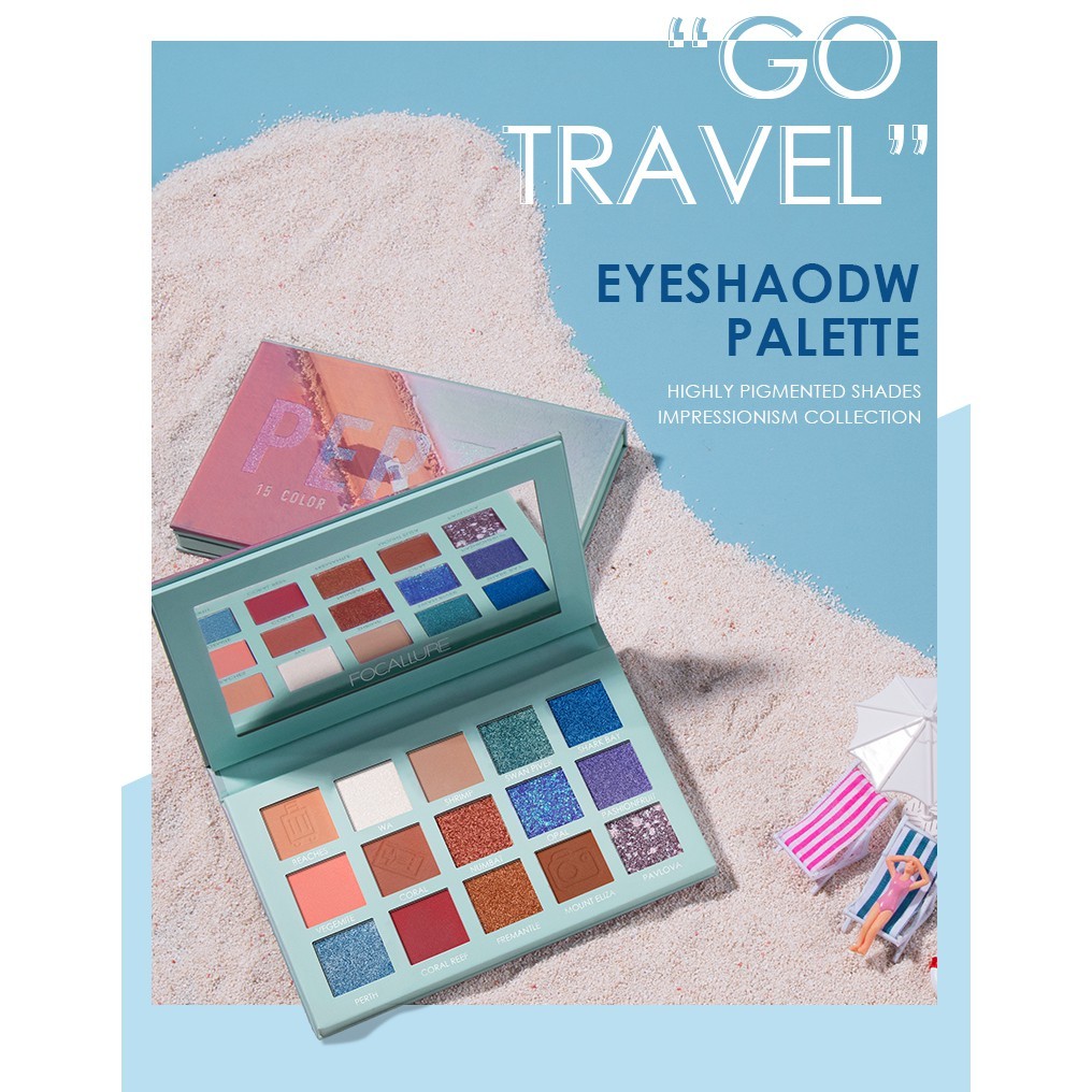 (READY & ORI) Focallure Eyeshadow Pallete GO TRAVEL 15 Colors PARIS TURKEY PRAGUE PERTH FA100 FA 100