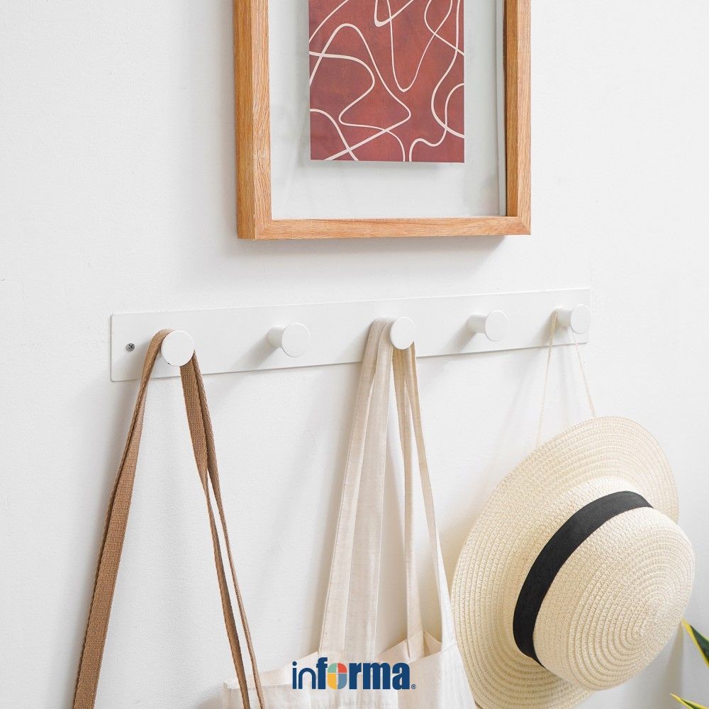 Informa Gantungan Pakaian Dinding 5 Pengait 48x5x3 cm - Putih Pengait Multifungsi Tembok Clothes Hoo
