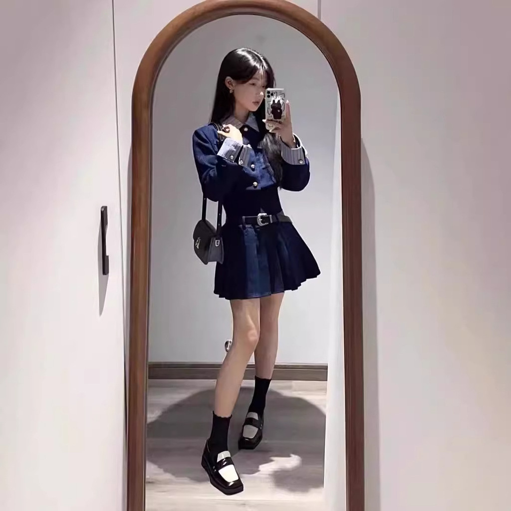 Jaket Gaya Perguruan Tinggi Amerika Setelan Rok Pakaian Wanita